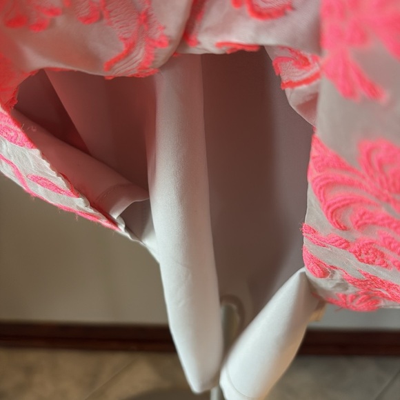 Loft petite SILK jacquard textured Sleeveless mini dress neon pink cream A line - Picture 5 of 14